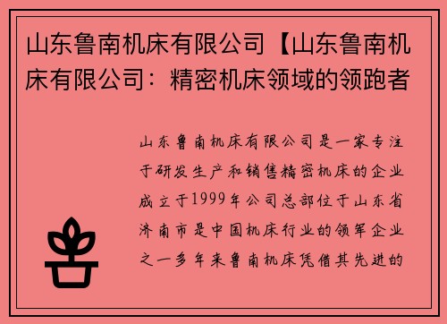 山东鲁南机床有限公司【山东鲁南机床有限公司：精密机床领域的领跑者】